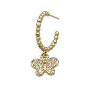 Copper Stud Earring With Butterfly Pave Zircon Gold Plated, approx 12-13mm, 18mm dia [FN34369]