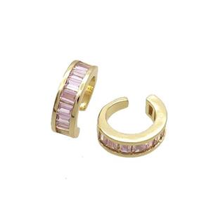 Copper Clip Earring Pave Pink Zircon Gold Plated, approx 13.5mm dia [FN34374]