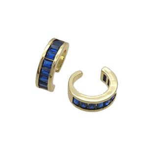 Copper Clip Earring Pave Blue Zircon Gold Plated, approx 13.5mm dia [FN34375]