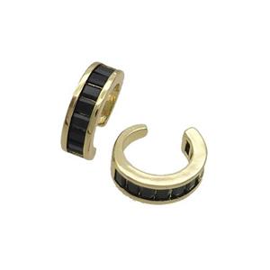 Copper Clip Earring Pave Black Zircon Gold Plated, approx 13.5mm dia [FN34377]