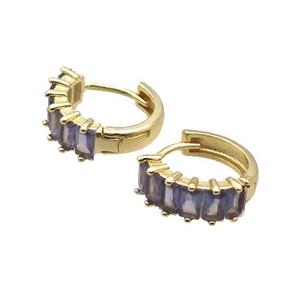 Copper Hoop Earring Pave Purple Zircon Gold Plated, approx 17mm dia [FN34383]