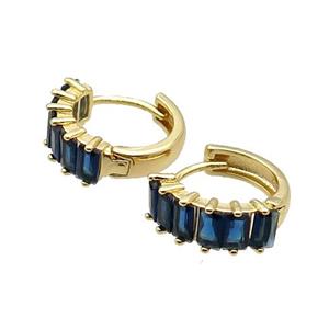 Copper Hoop Earring Pave Blue Zircon Gold Plated, approx 17mm dia [FN34385]
