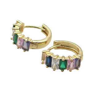 Copper Hoop Earring Pave Multicolor Zircon Gold Plated, approx 17mm dia [FN34386]