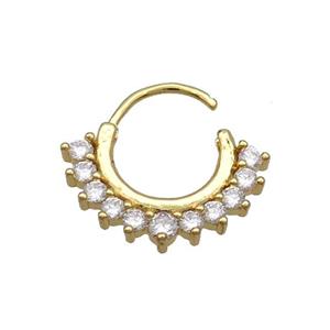 Copper Hoop Earring Pave Zircon Gold Plated, approx 16-20mm [FN34390]