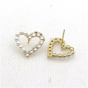 Copper Heart Stud Earring Pave Zircon Gold Plated, approx 17.5mm [FN34396]