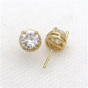 Copper Stud Earring Pave Zircon Gold Plated, approx 4mm [FN34398-4MM]