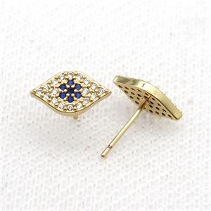 Copper Stud Earring Pave Zircon Eye Gold Plated, approx 7-12mm [FN34400]