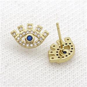 Copper Stud Earring Pave Zircon Eye Gold Plated, approx 8-12.5mm [FN34402]