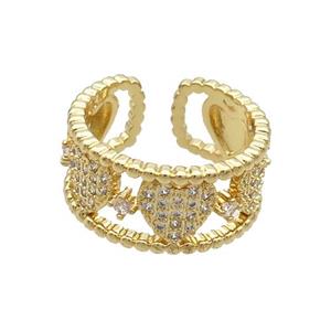 Copper Rings Pave Zircon Heart Gold Plated, approx 10mm, 20mm dia [FN34414]