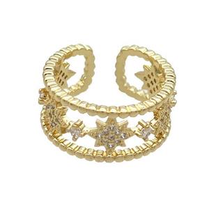 Copper Rings Pave Zircon Star Gold Plated, approx 10mm, 20mm dia [FN34417]