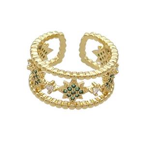 Copper Rings Pave Green Zircon Star Gold Plated, approx 10mm, 20mm dia [FN34418]