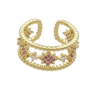 Copper Rings Pave Hotpink Zircon Star Gold Plated, approx 10mm, 20mm dia [FN34419]
