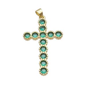 Copper Cross Pendant Pave Green Zircon Gold Plated, approx 23-36mm [FN34422]