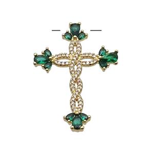 Copper Cross Pendant Pave Zircon Gold Plated, approx 25-35mm [FN34423]