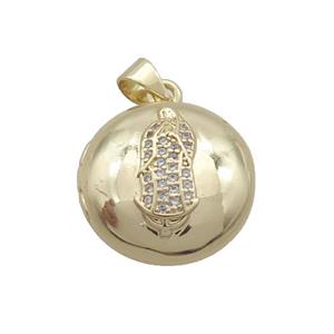 Copper Jesus Locket Pendant Pave Zircon Circle Gold Plated, approx 18mm [FN34424]