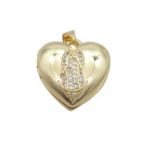 Copper Jesus Locket Pendant Pave Zircon Heart Gold Plated, approx 18mm [FN34425]