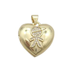 Copper Boy Kids Locket Pendant Pave Zircon Heart Gold Plated, approx 18mm [FN34426]