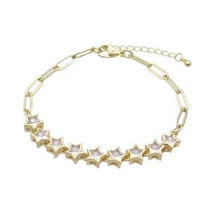Copper Bracelets Pave Zircon Star Gold Plated, approx 7mm, 4-11mm, 17-22cm length [FN34429]