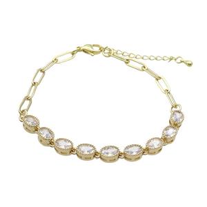 Copper Bracelets Pave Zircon Oval Gold Plated, approx 5-7mm, 4-11mm, 17-22cm length [FN34430]