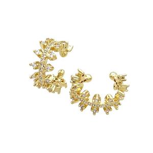 Copper Clip Earring Pave Zircon Gold Plated, approx 7mm, 14mm dia [FN34436]