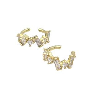 Copper Clip Earring Pave Zircon Gold Plated, approx 6.5mm, 17mm dia [FN34439]