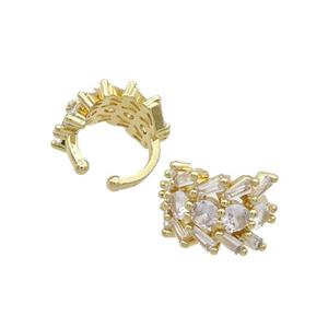 Copper Clip Earring Pave Zircon Gold Plated, approx 11mm, 14mm dia [FN34443]