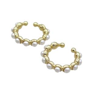Copper Clip Earring Pave Pearlized Glass Gold Plated, approx 19mm dia [FN34449]