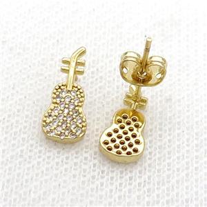 Copper Stud Earring Pave Zircon Guitar Gold Plated, approx 6.5-15mm [FN34457]