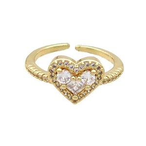 Copper Ring Pave Zircon Heart Gold Plated, approx 10-12mm, 18mm dia [FN34483]