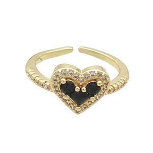 Copper Ring Pave Black Zircon Heart Gold Plated, approx 10-12mm, 18mm dia [FN34487]