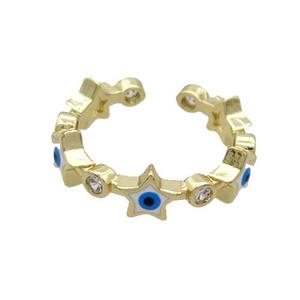 Copper Ring With White Enamel Evil Eye Star Gold Plated, approx 6.5mm, 18mm dia [FN34489]