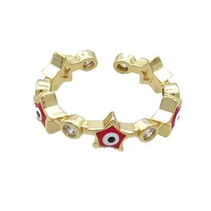 Copper Ring With Red Enamel Evil Eye Star Gold Plated, approx 6.5mm, 18mm dia [FN34491]