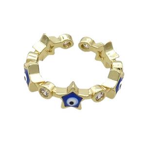 Copper Ring With Blue Enamel Evil Eye Star Gold Plated, approx 6.5mm, 18mm dia [FN34492]