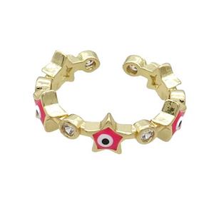 Copper Ring With Hotpink Enamel Evil Eye Star Gold Plated, approx 6.5mm, 18mm dia [FN34493]
