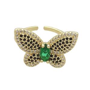 Copper Butterfly Ring Pave Zircon Gold Plated, approx 16-22mm, 18mm dia [FN34497]