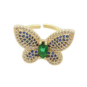 Copper Butterfly Ring Pave Zircon Gold Plated, approx 16-22mm, 18mm dia [FN34498]