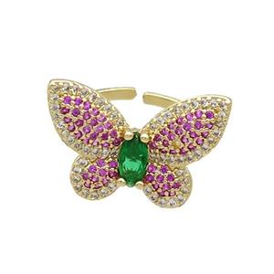 Copper Butterfly Ring Pave Hotpink Zircon Gold Plated, approx 16-22mm, 18mm dia [FN34499]