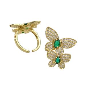 Copper Butterfly Ring Pave Zircon Gold Plated, approx 22-30mm, 18mm dia [FN34502]