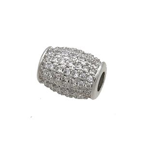 Copper Barrel Beads Pave Zircon Large Hole Platinum Plated, approx 8-10mm, 3mm hole [FN34503]
