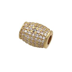 Copper Barrel Beads Pave Zircon Large Hole Gold Plated, approx 8-10mm, 3mm hole [FN34504]