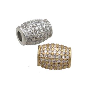 Copper Barrel Beads Pave Zircon Large Hole Mixed, approx 8-10mm, 3mm hole [FN34505]