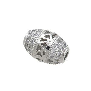 Copper Barrel Beads Pave Zircon Platinum Plated, approx 8-11mm [FN34506]