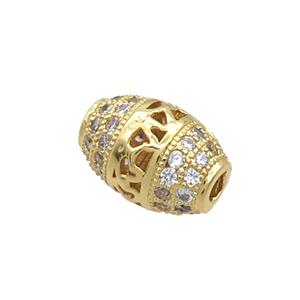 Copper Barrel Beads Pave Zircon Gold Plated, approx 8-11mm [FN34507]