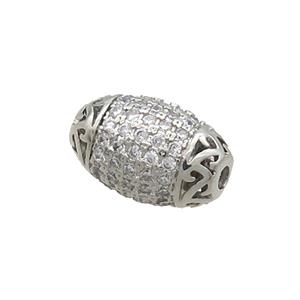 Copper Barrel Beads Pave Zircon Platinum Plated, approx 9-14mm [FN34509]