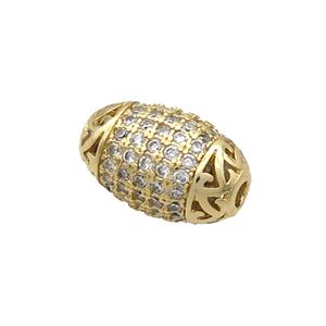 Copper Barrel Beads Pave Zircon Gold Plated, approx 9-14mm [FN34510]