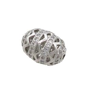 Copper Barrel Beads Pave Zircon Platinum Plated, approx 10-13mm [FN34513]