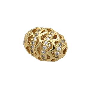 Copper Barrel Beads Pave Zircon Gold Plated, approx 10-13mm [FN34514]