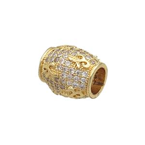 Copper Barrel Beads Pave Zircon Large Hole Gold Plated, approx 9.5-11mm, 5mm hole [FN34517]