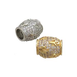 Copper Barrel Beads Pave Zircon Large Hole Mixed, approx 9.5-11mm, 5mm hole [FN34518]