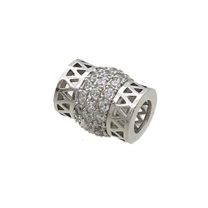 Copper Tube Beads Pave Zircon Large Hole Platinum Plated, approx 9-11mm, 4mm hole [FN34519]